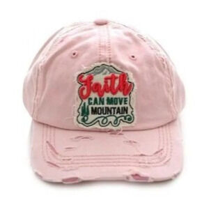 4350 District Distressed Light Pink Faith Can Move Mountain Women Cotton Cap Hat